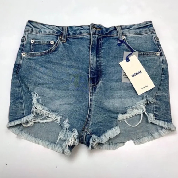 Love Tree Denim Shorts High Waist Distressed Cut Off Jean Shorts NEW Sz L - Picture 1 of 11